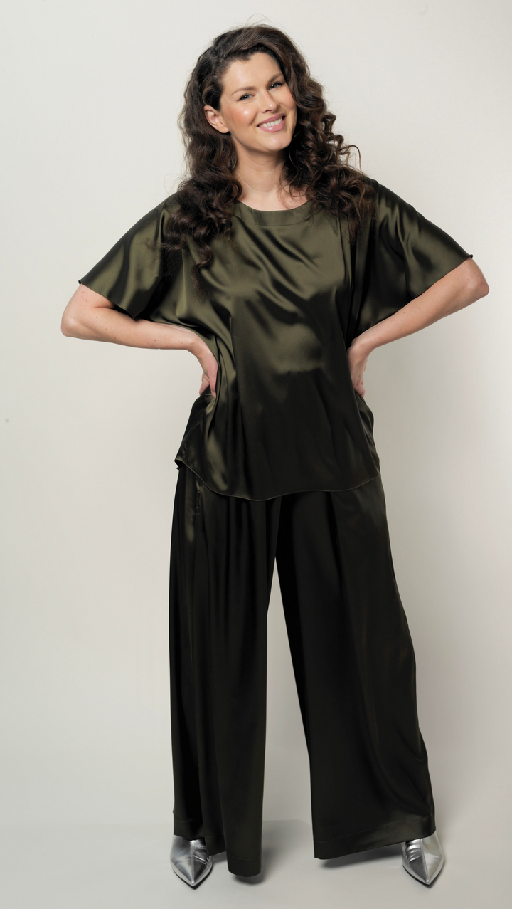 Forest green palazzo trousers BeaA - Be At Home with Yourself