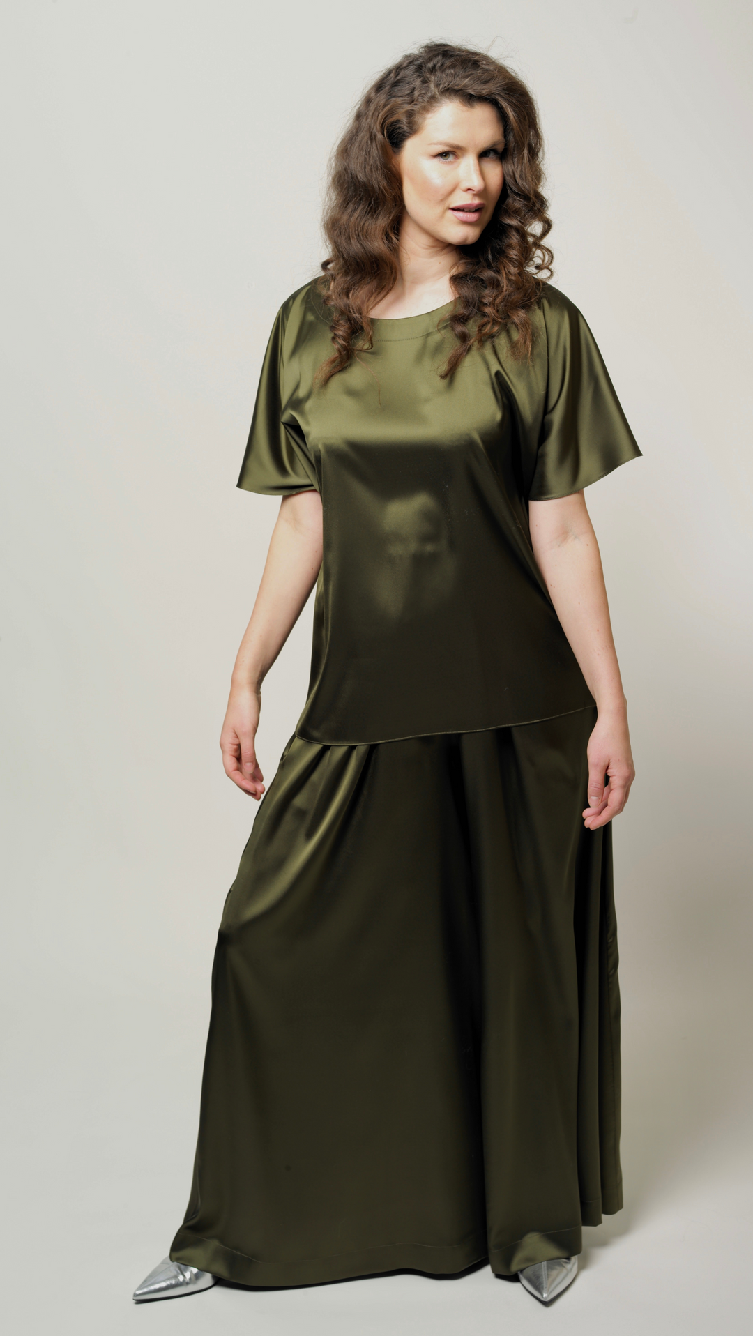 Forest green silk top BeaA - Be At Home with Yourself