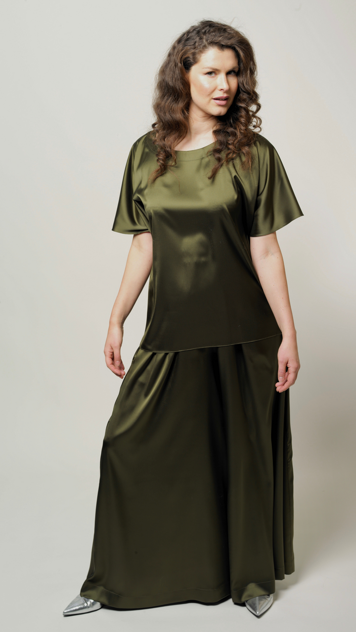 Forest green silk top BeaA - Be At Home with Yourself
