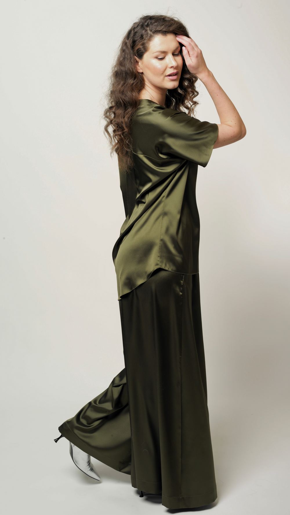 Forest green silk top BeaA - Be At Home with Yourself