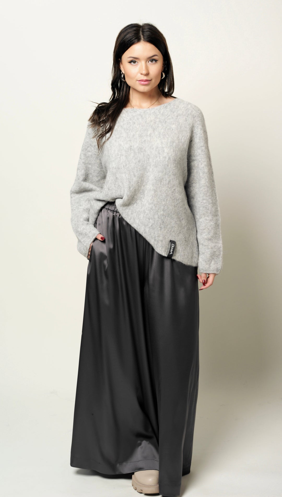 Graphite color palazzo trousers BeaA - Be At Home with Yourself