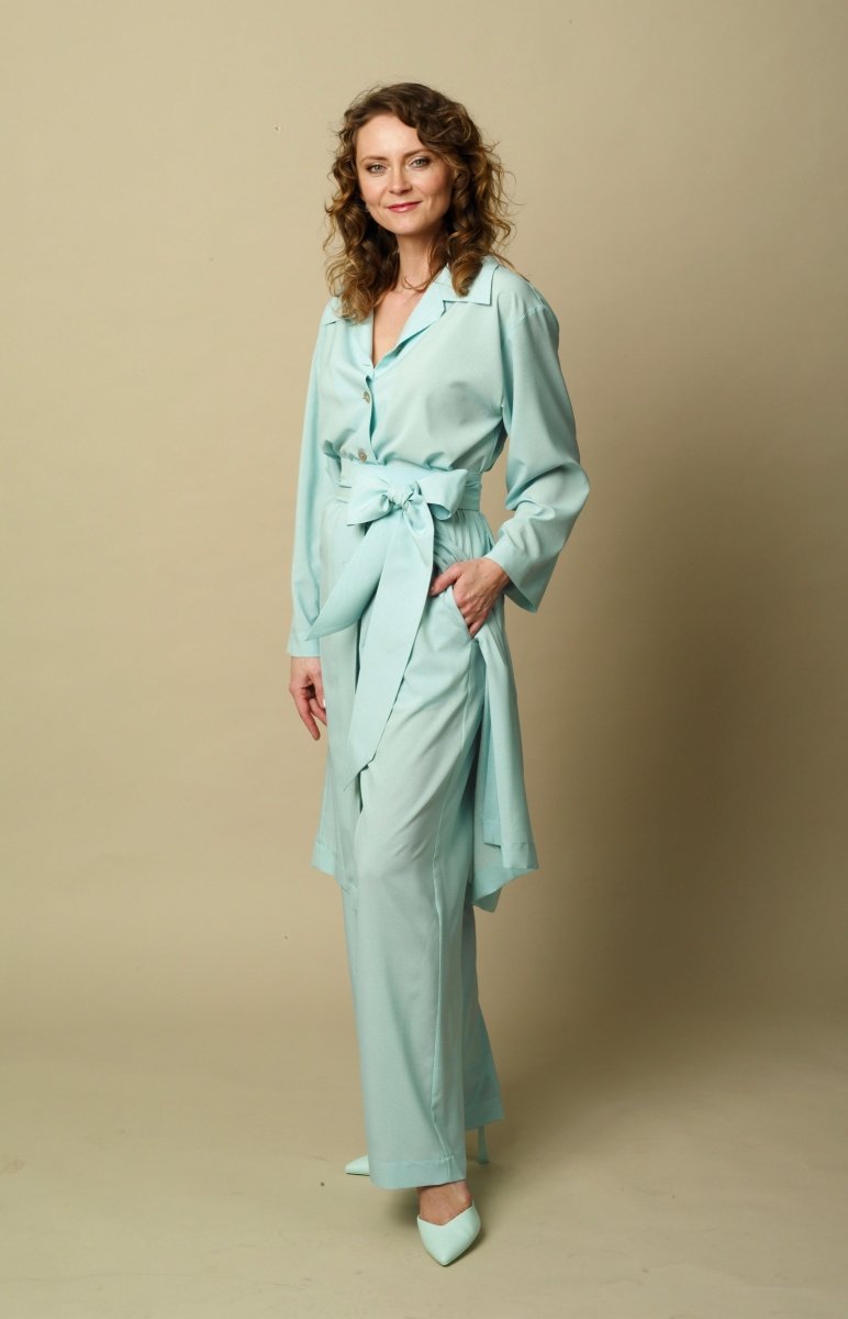 Long Shirt Set in pastel turquoise color BeaA - Be At Home with Yourself