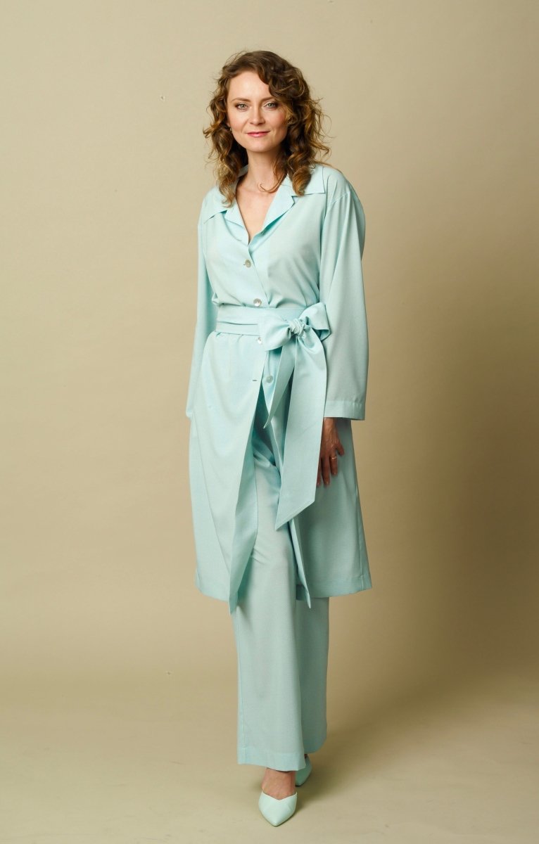 Long Shirt Set in pastel turquoise color BeaA - Be At Home with Yourself