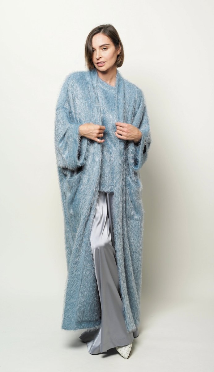 Maxi cardigan in Blue-gray color BeaA - Be At Home with Yourself