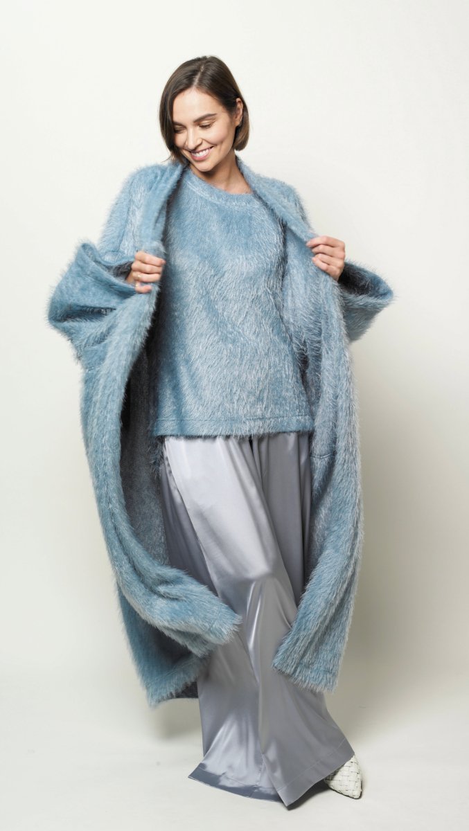 Maxi cardigan in Blue-gray color BeaA - Be At Home with Yourself