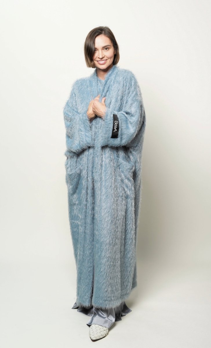 Maxi cardigan in Blue-gray color BeaA - Be At Home with Yourself