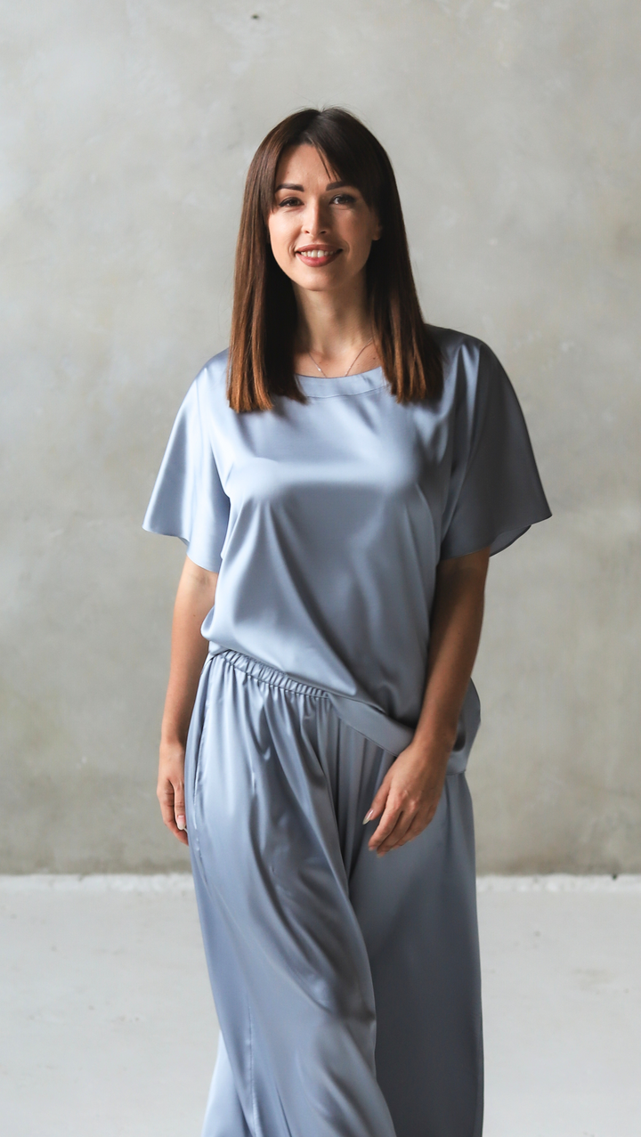Metallic Blue silk top BeaA - Be At Home with Yourself