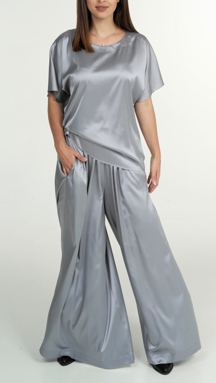Metallic Blue silk top BeaA - Be At Home with Yourself