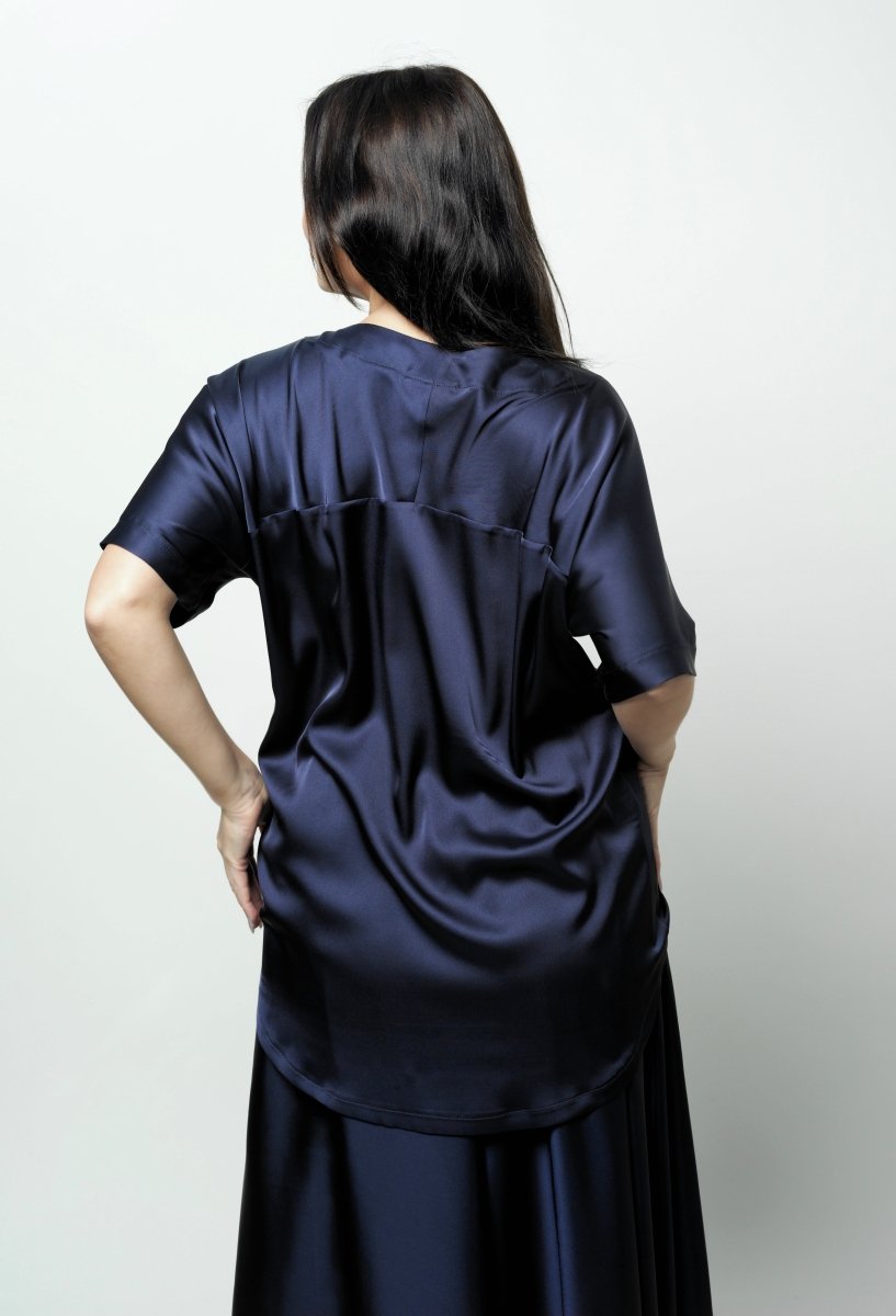 Midnight Blue Silk top BeaA - Be At Home with Yourself