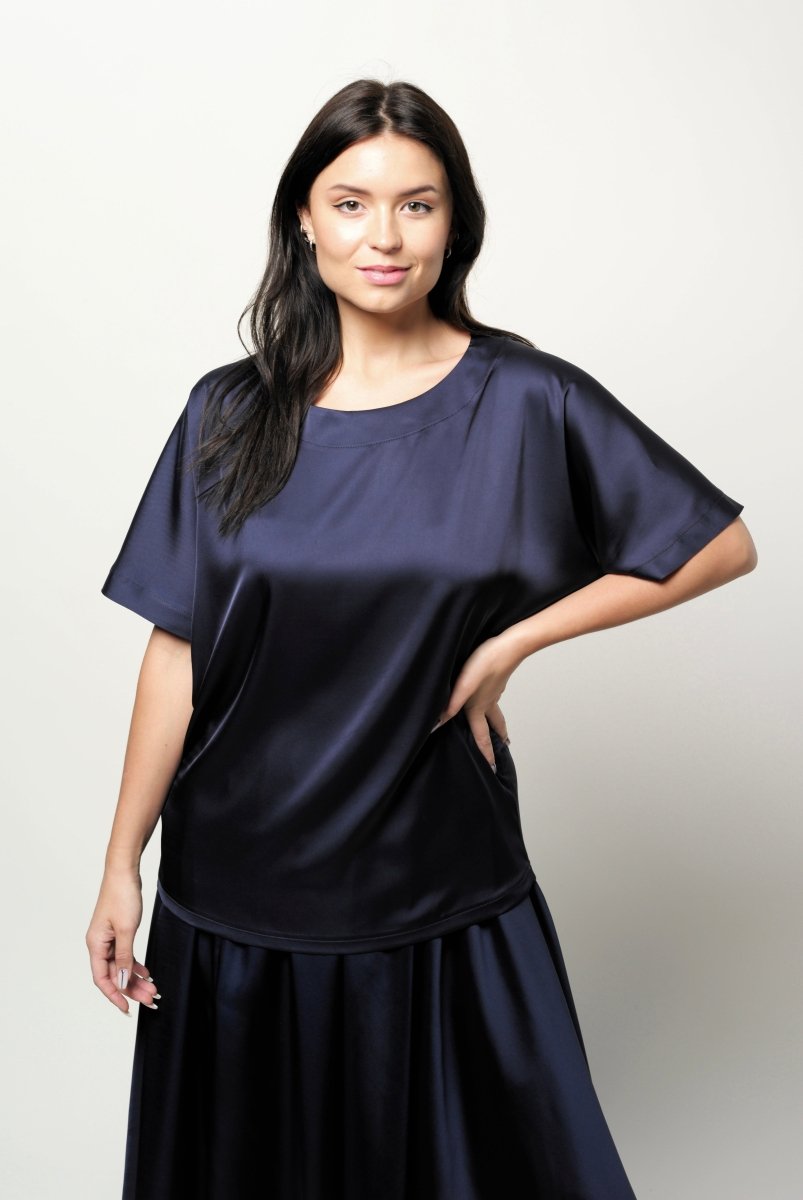 Midnight Blue Silk top BeaA - Be At Home with Yourself