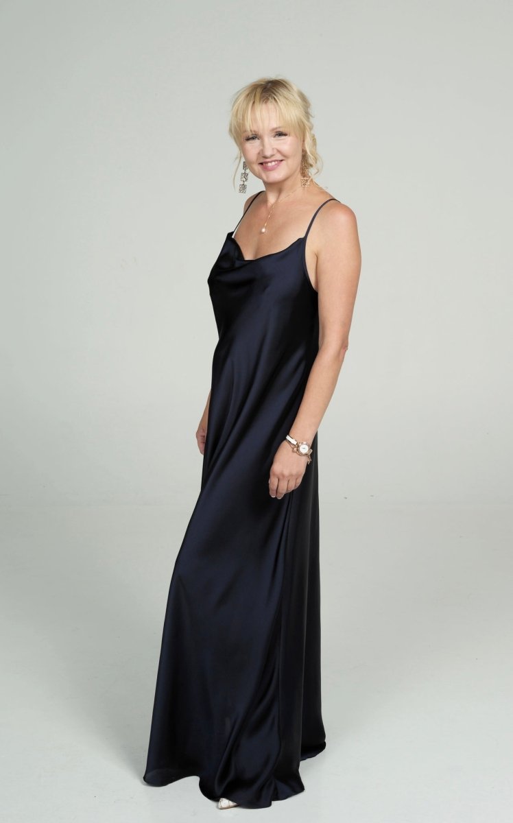 Midnight blue long silk dress BeaA - Be At Home with Yourself