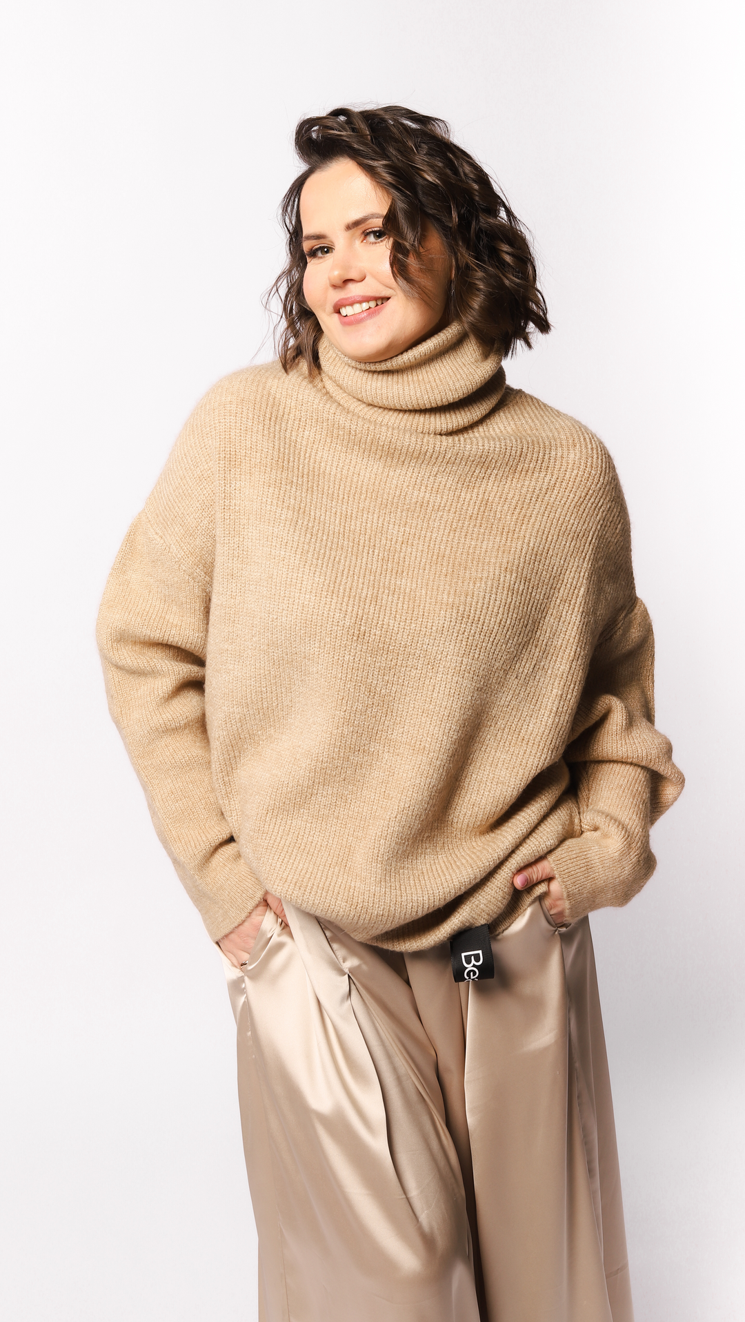 Oversized turtleneck sweater "Beige" BeaA - Be At Home with Yourself