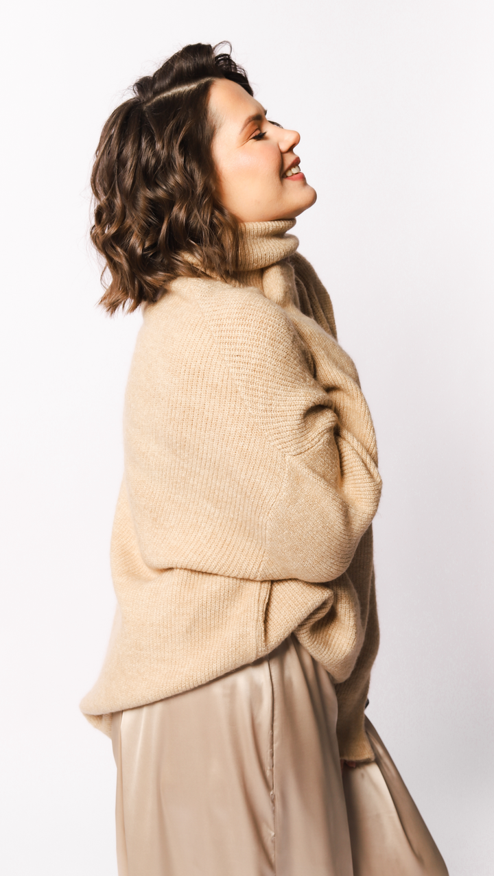 Oversized turtleneck sweater "Beige" BeaA - Be At Home with Yourself