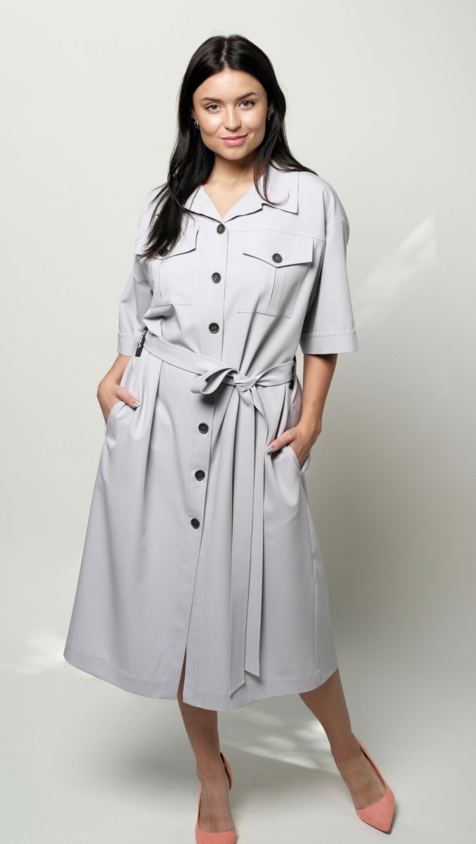 Safari dress in light gray color BeaA - Be At Home with Yourself
