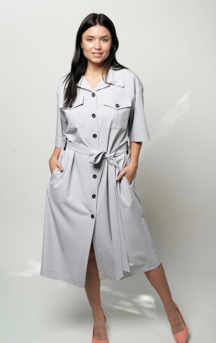 Safari dress in light gray color BeaA - Be At Home with Yourself