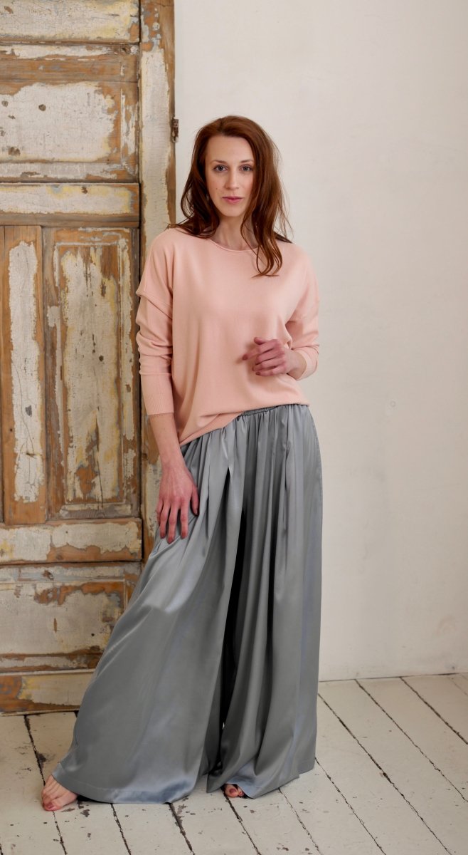 Silk palazzo trousers in rich metallic color BeaA - Be At Home with Yourself