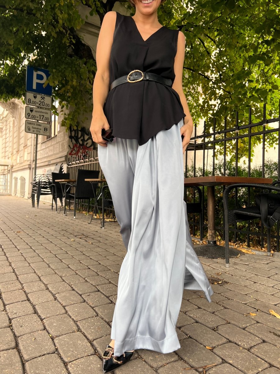 Silk palazzo trousers in rich metallic color BeaA - Be At Home with Yourself