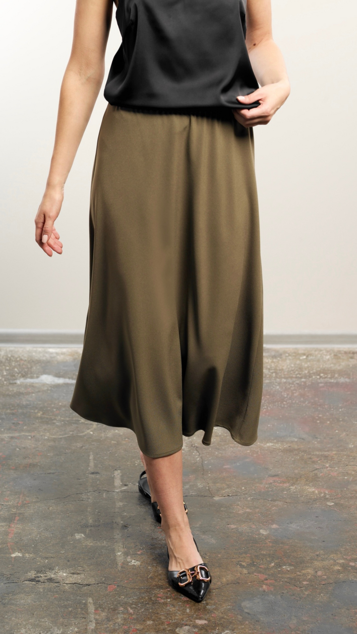 Khaki midi-length skirt
