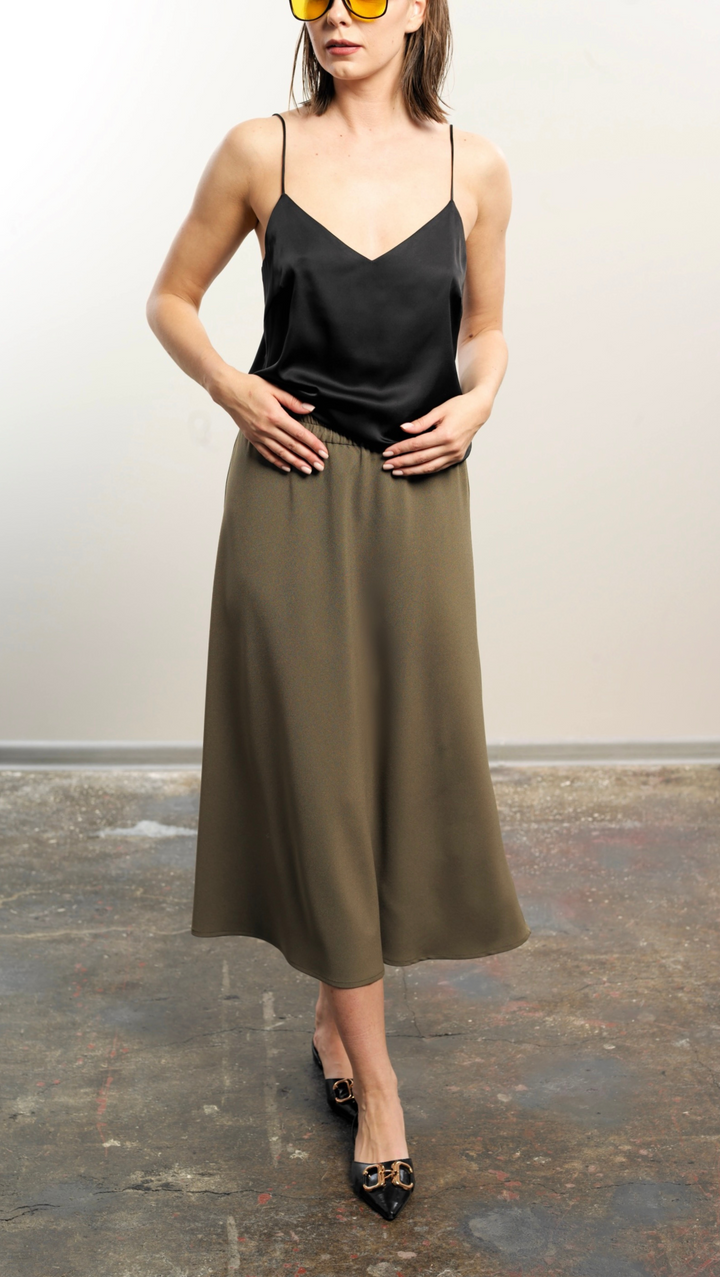 Khaki midi-length skirt