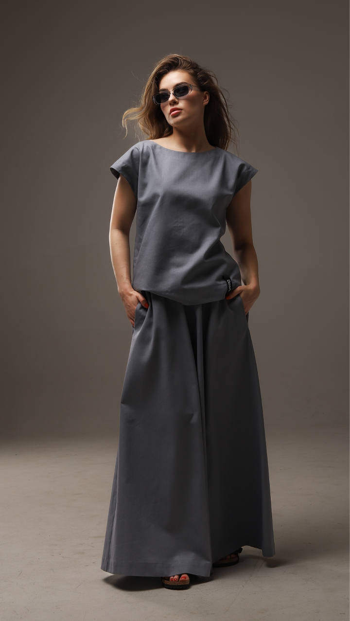 Palazzo trousers Linen Cadet Gray