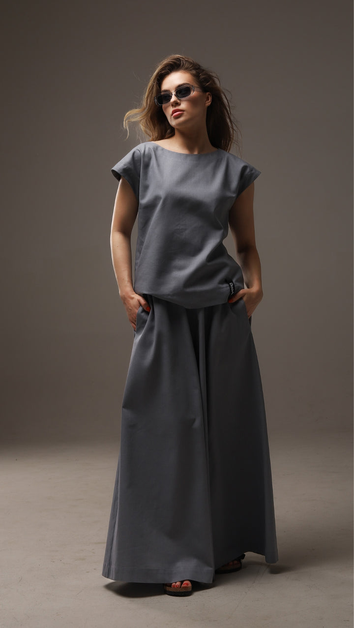 Palazzo trousers Linen Cadet Gray