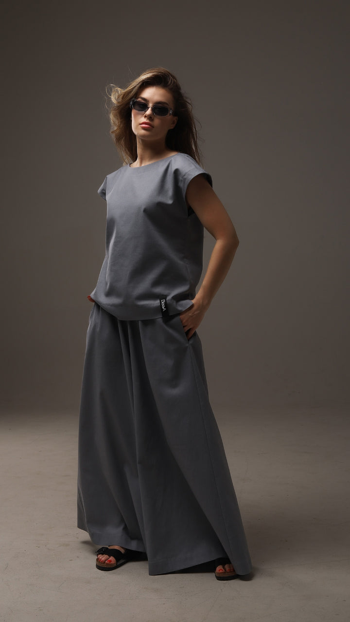 Palazzo trousers Linen Cadet Gray