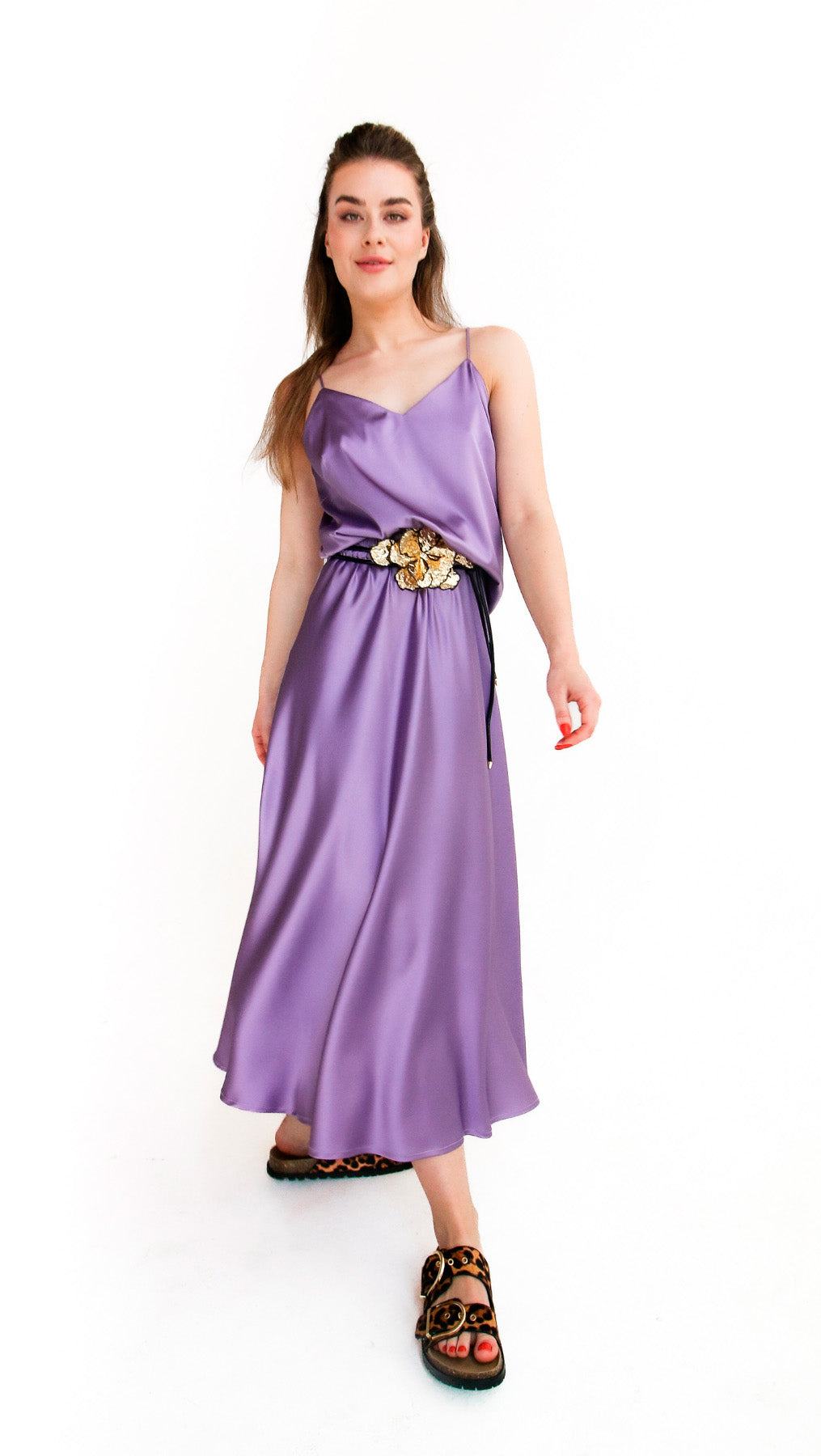 Lilac Silk Midi Skirt