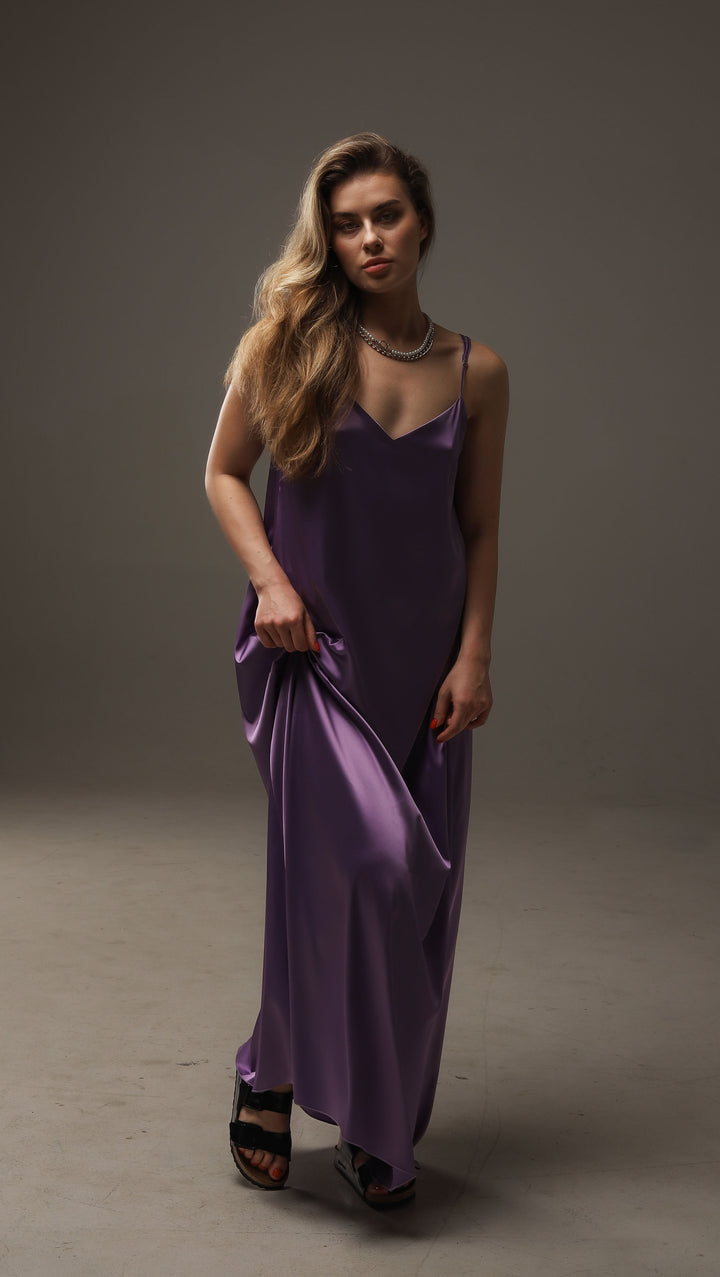 Open-back maxi dress Silk Lilac