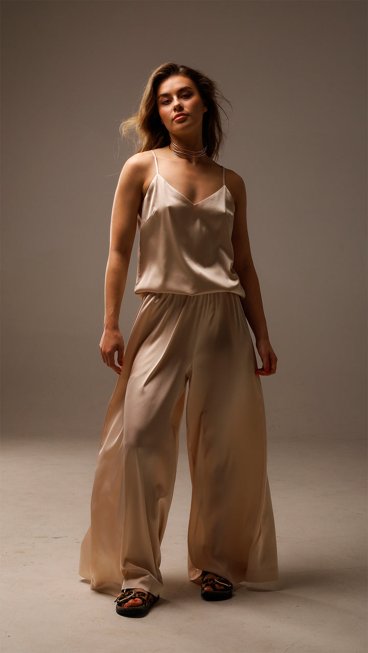 Palazzo Trousers Silk Champagne