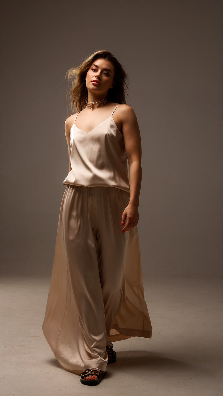 Palazzo Trousers Silk Champagne