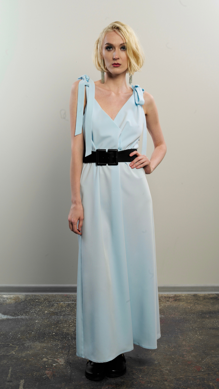 Shoulder-tie dress Sky Blue