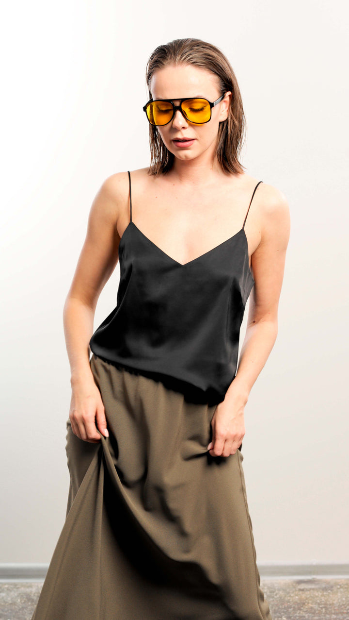 Top with tiny straps Silk Black