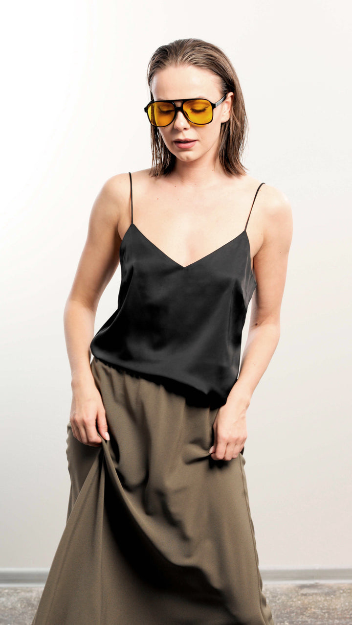 Top with tiny straps Silk Black