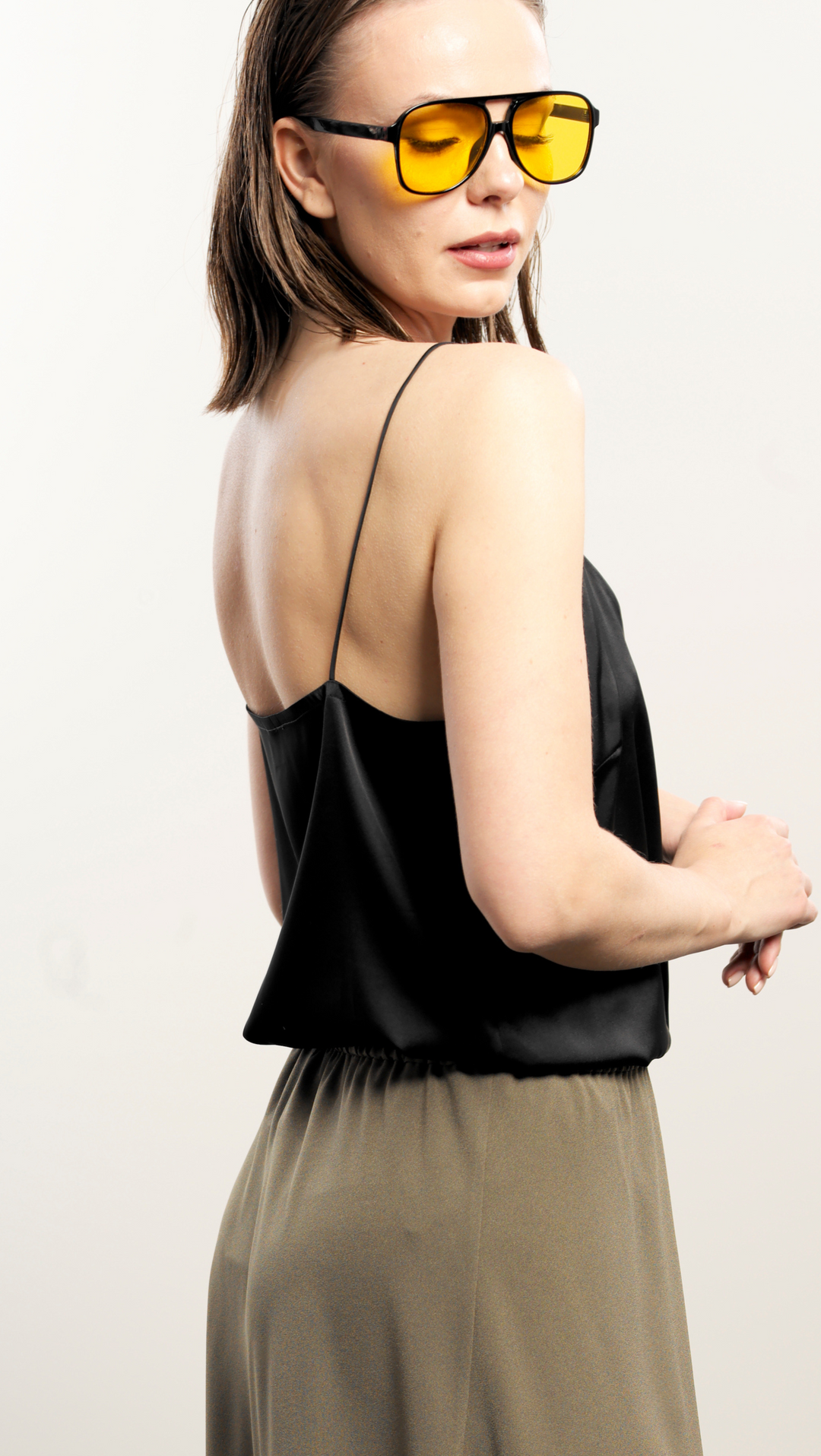 Black silk top with tiny straps