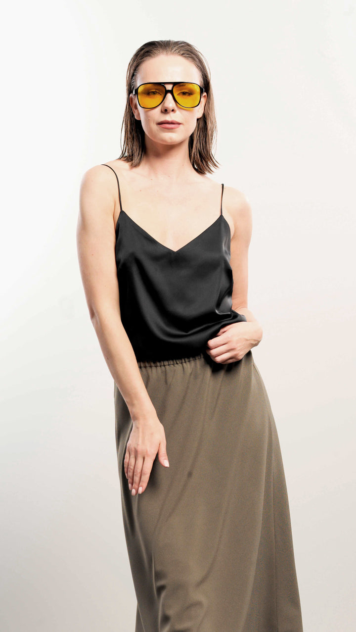 Top with tiny straps Silk Black