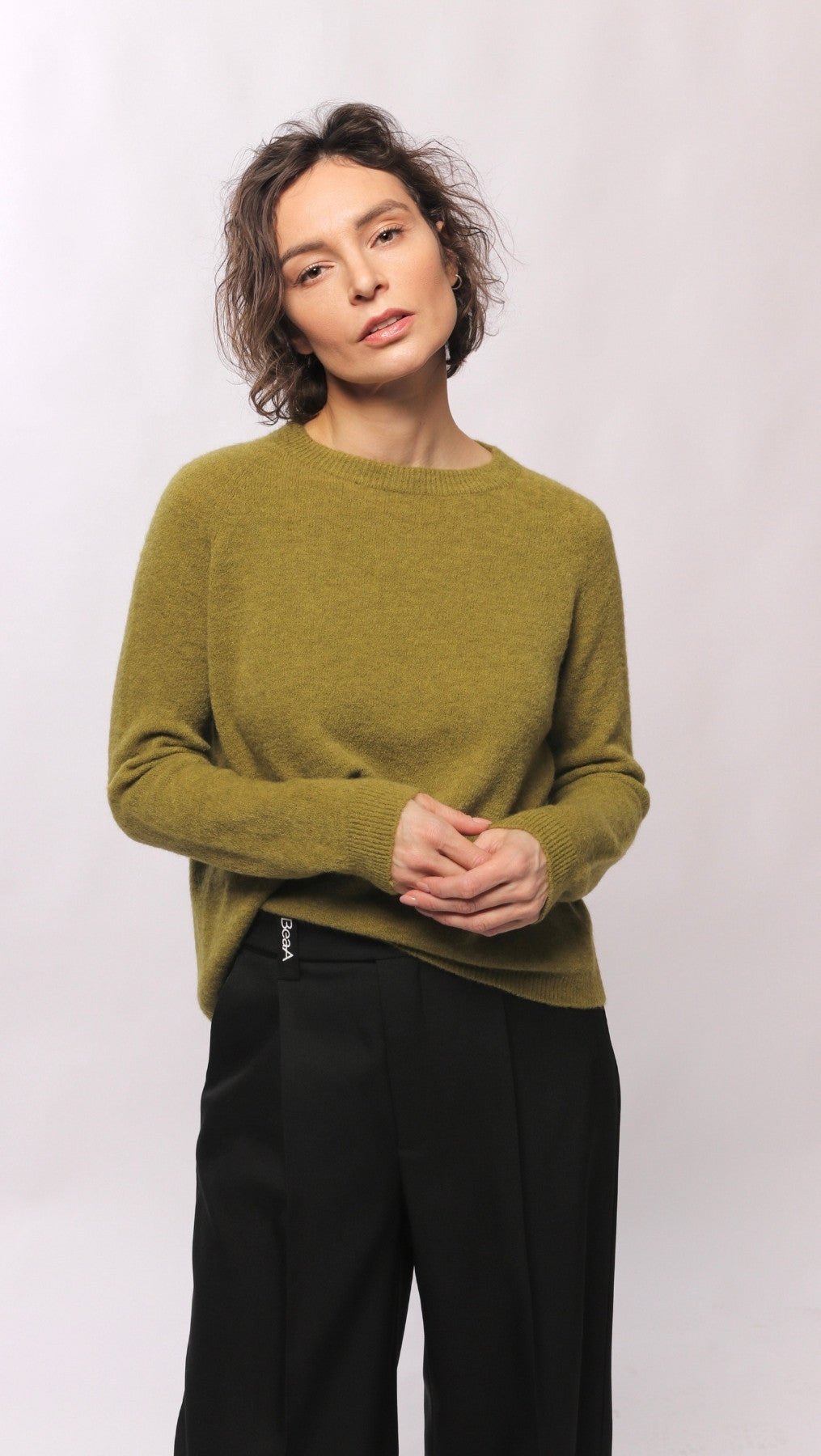 Alpaca and viscose sweater Olive - BeaA - Be At Home with Yourself - sweater