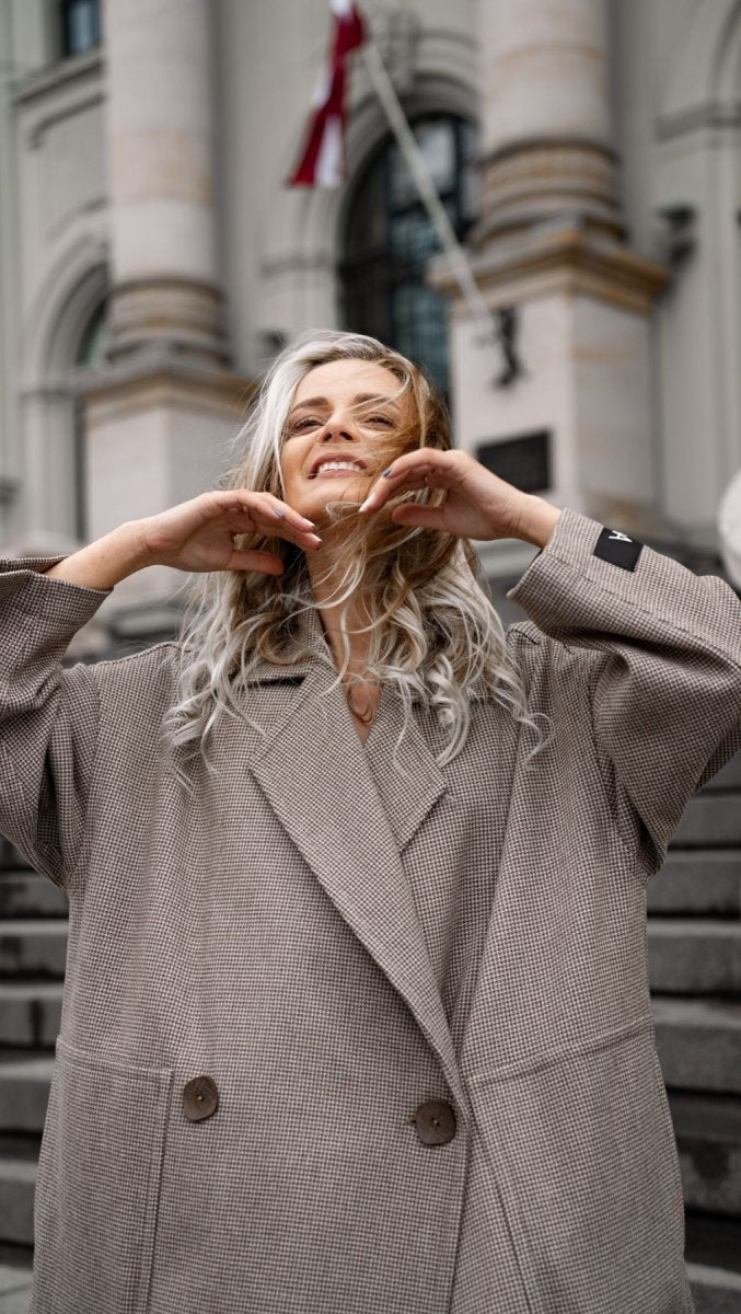 Button Coat Micro check - BeaA - Be At Home with Yourself - coat