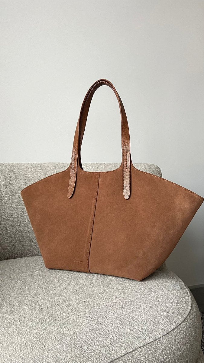 CARAMEL BROWN SUEDE TOTE BAG - BeaA - Be At Home with Yourself - Bag