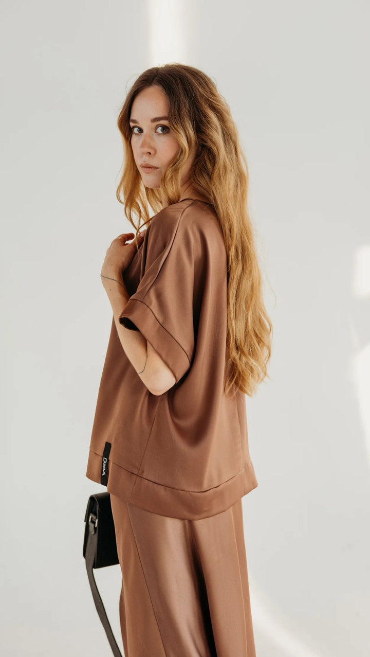 Silk Satin Top Chocolate mousse