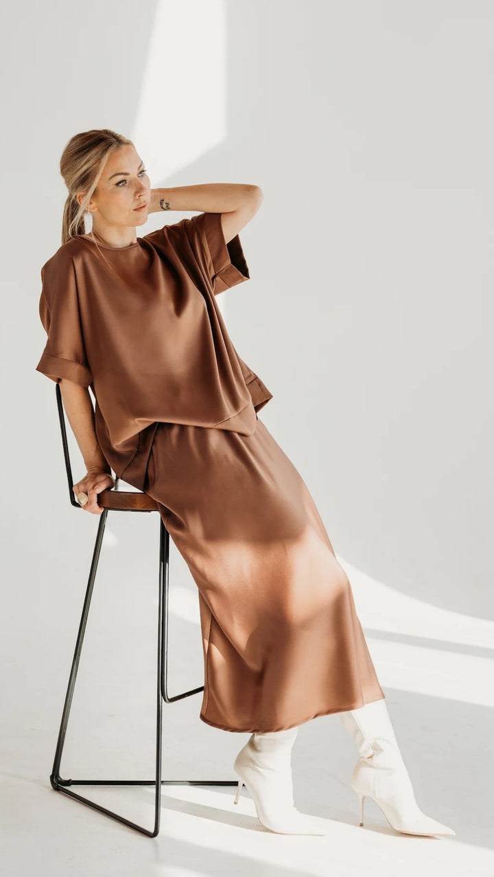 Silk Satin Top Chocolate mousse