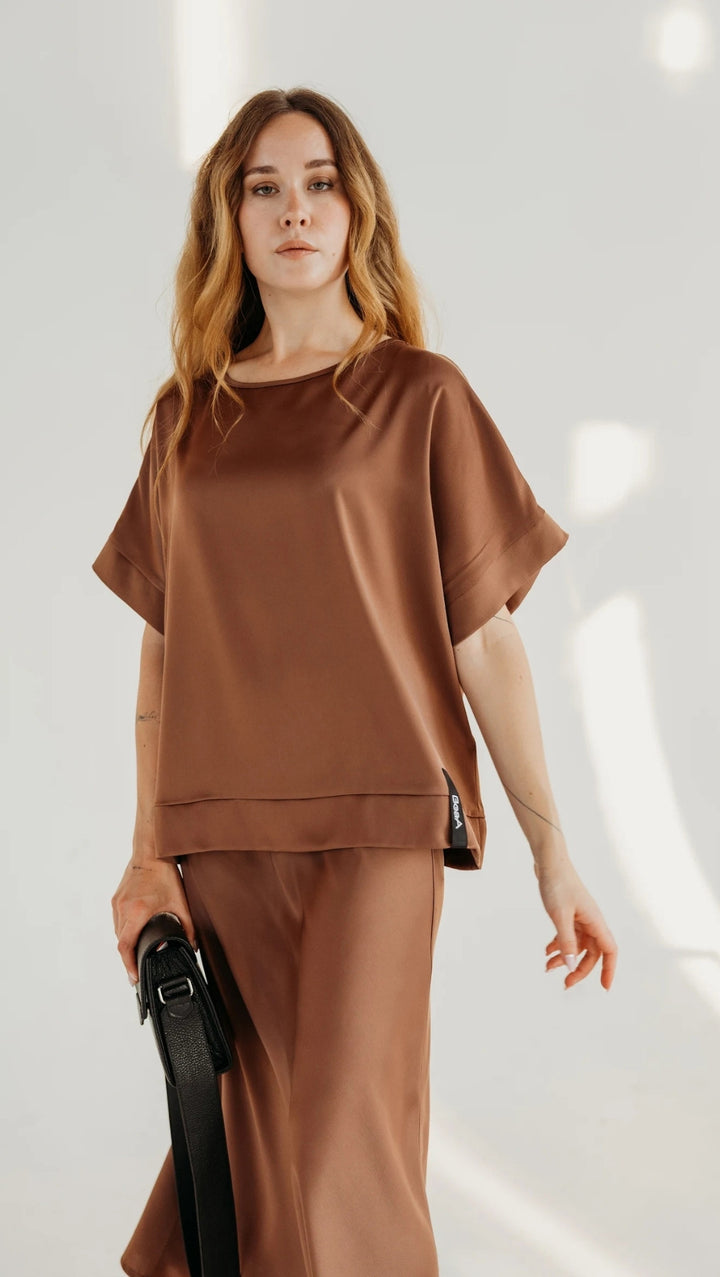 Silk Satin Top Chocolate mousse