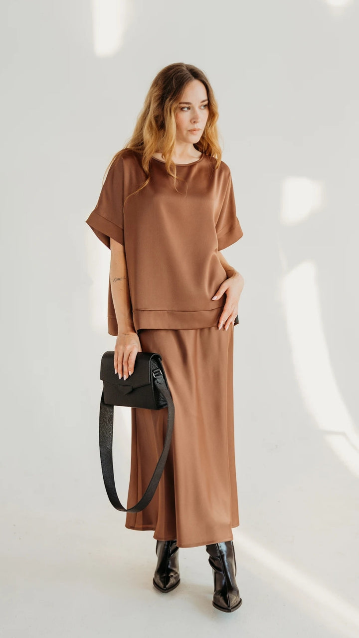 Silk Satin Top Chocolate mousse