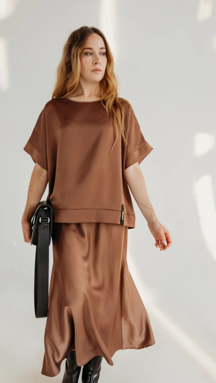 Silk Satin Top Chocolate mousse