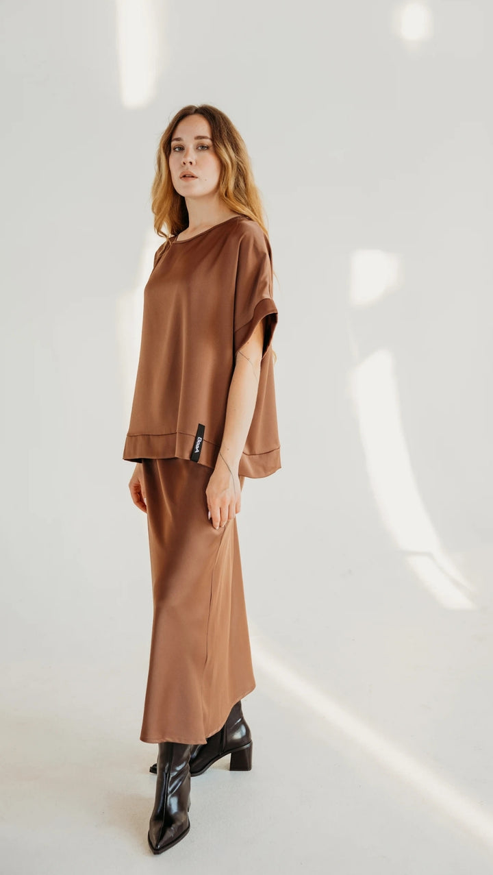 Silk Satin Top Chocolate mousse