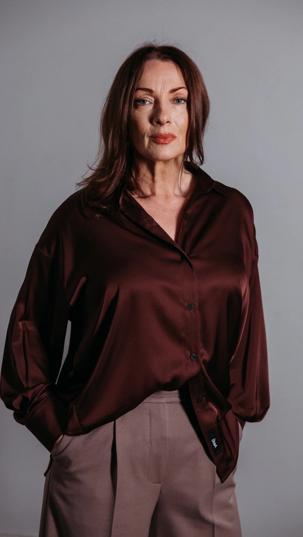 Dark Brown Silk shirt - BeaA - Be At Home with Yourself - Top