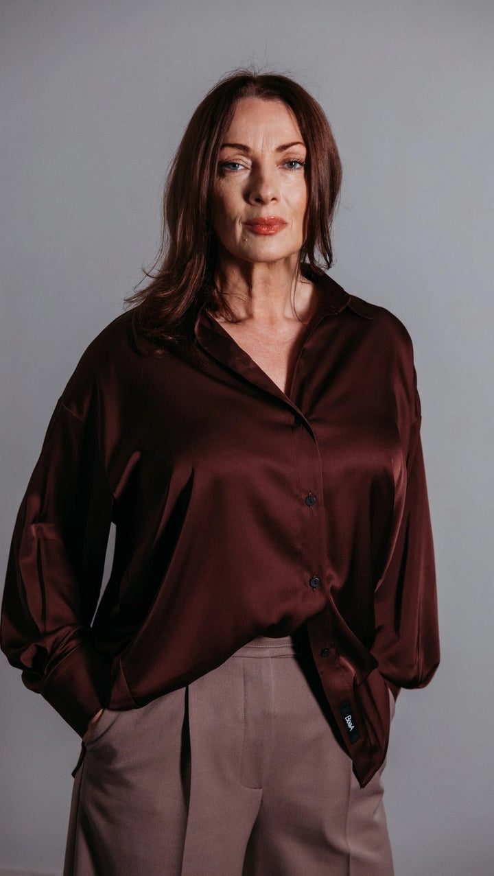 Dark Brown Silk shirt - BeaA - Be At Home with Yourself - Top
