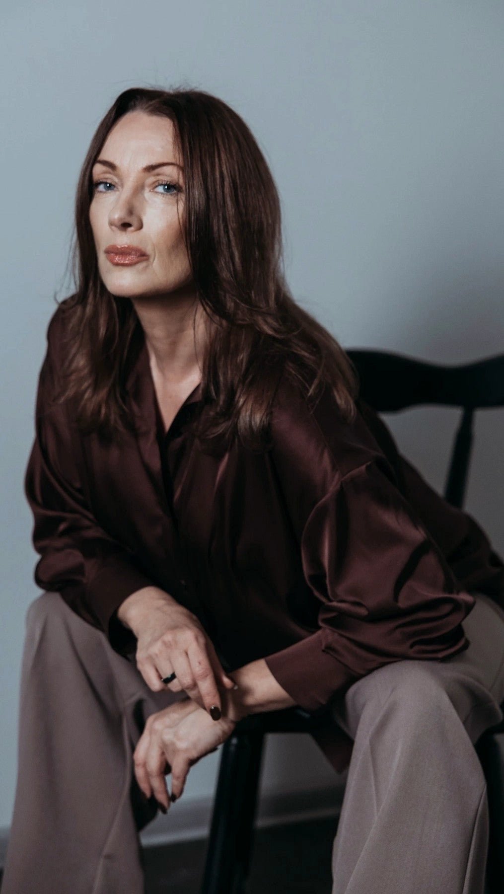Dark Brown Silk shirt - BeaA - Be At Home with Yourself - Top