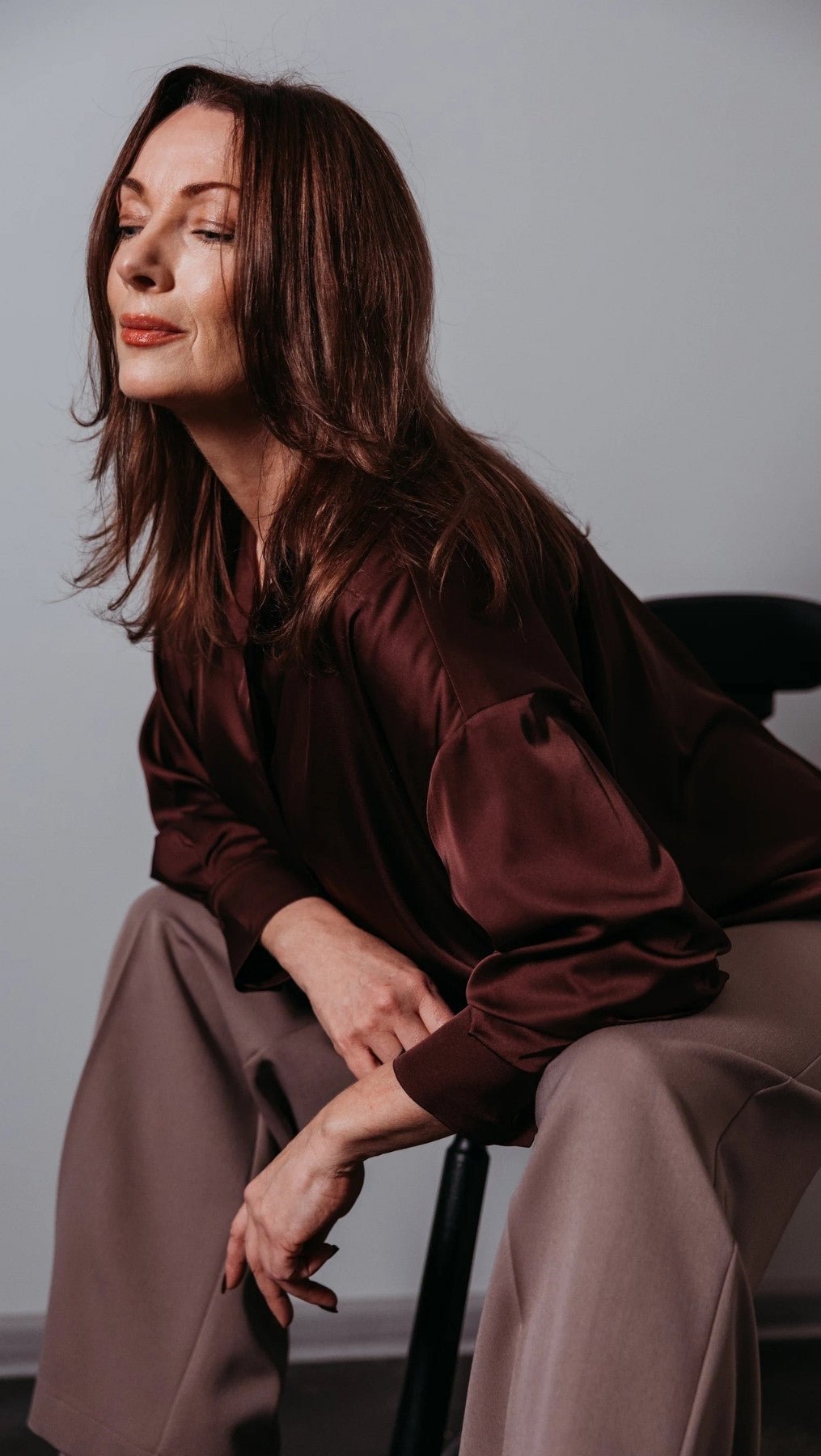 Dark Brown Silk shirt - BeaA - Be At Home with Yourself - Top