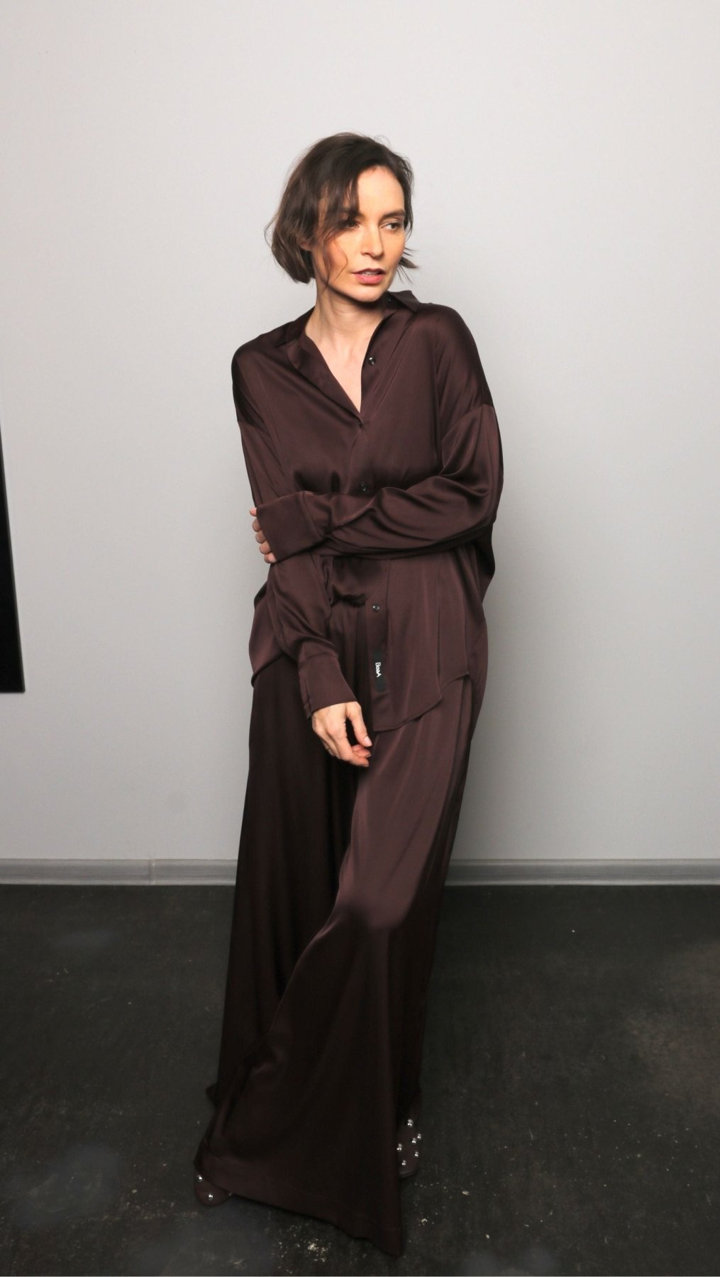 Dark Brown Silk shirt - BeaA - Be At Home with Yourself - Top