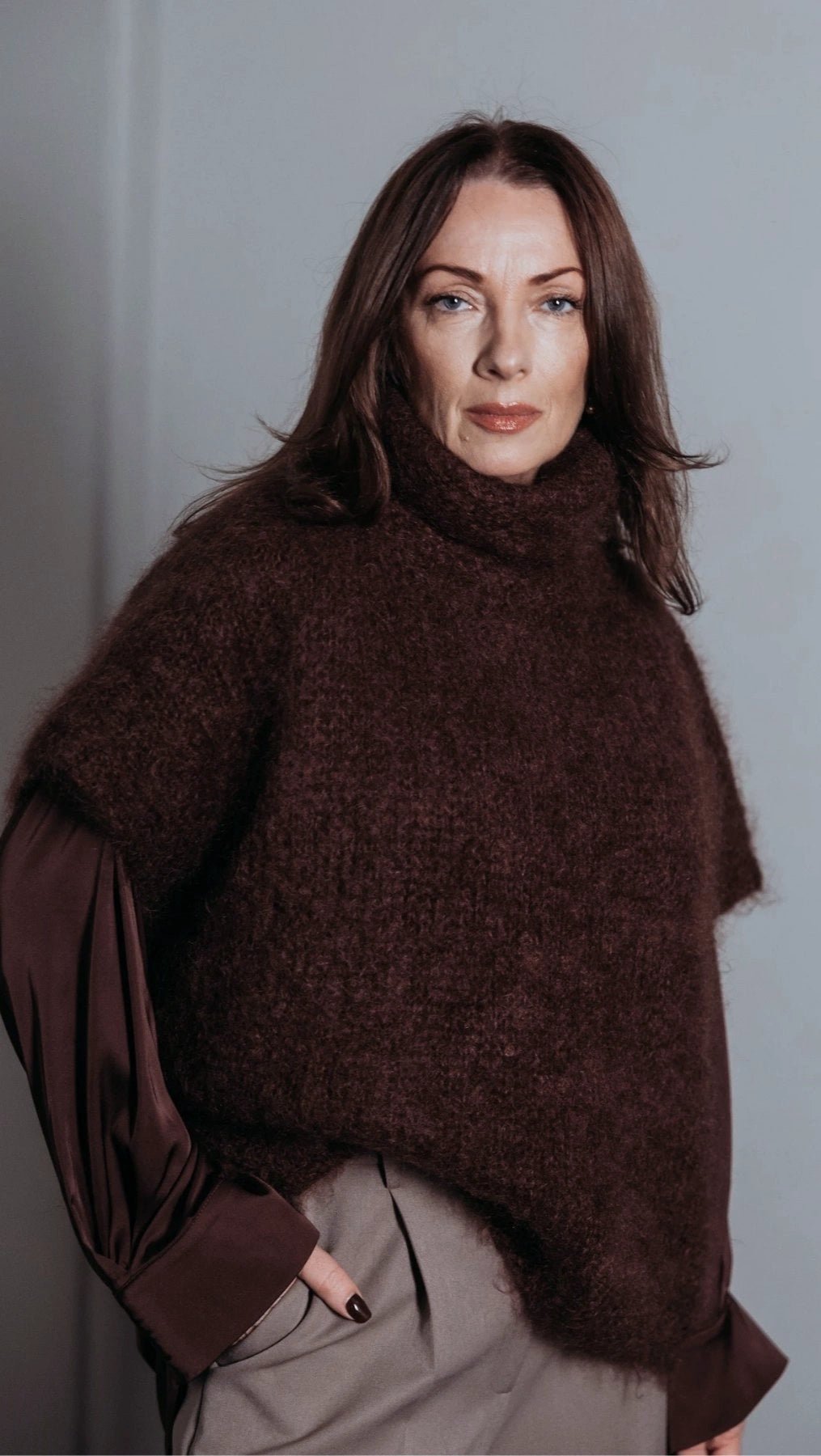 Dark Brown Silk shirt - BeaA - Be At Home with Yourself - Top